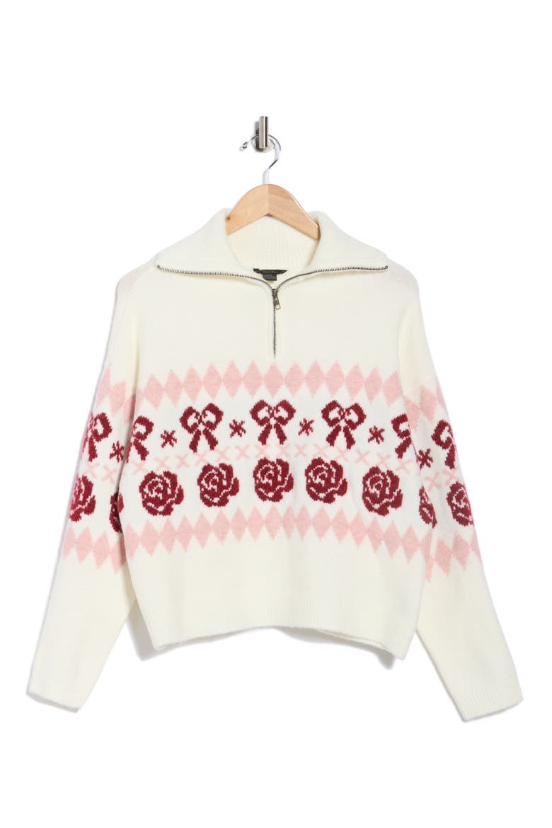 Bow Half Zip Sweater, Alternate, color, IVORY