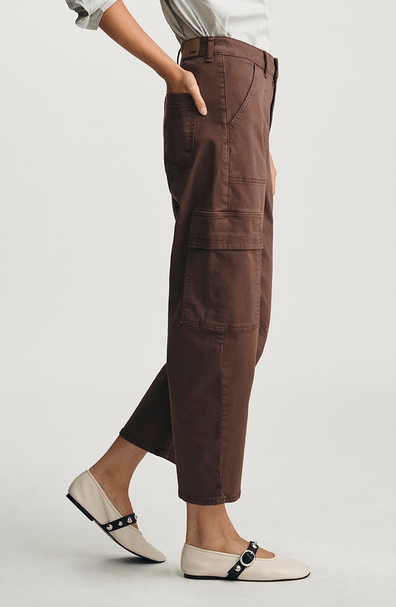 Mavi Jeans Vinnie High Waist Ankle Barrel Cargo Twill Pants, Alternate, color, Brown Casual Twill