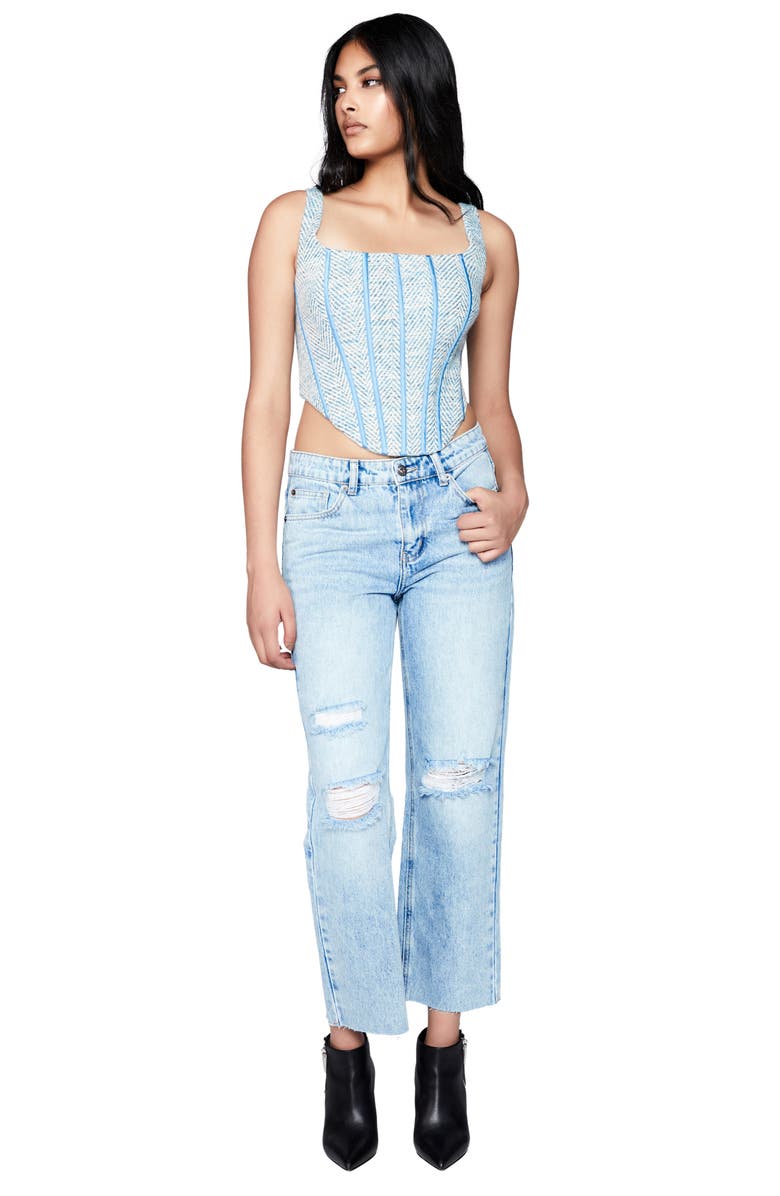 Bardot Esther Ripped Raw Hem Crop Straight Leg Jeans, Alternate, color, Indigo