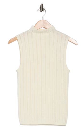 Rag & Bone Christina Funnel Neck Sleeveless Wool Blend Pointelle Sweater In Ivory