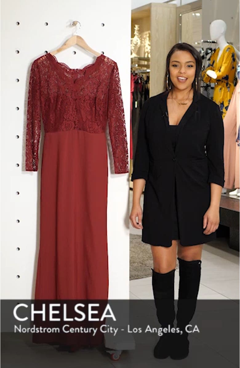 Long Sleeve Lace & Crepe Trumpet Gown, sales video thumbnail