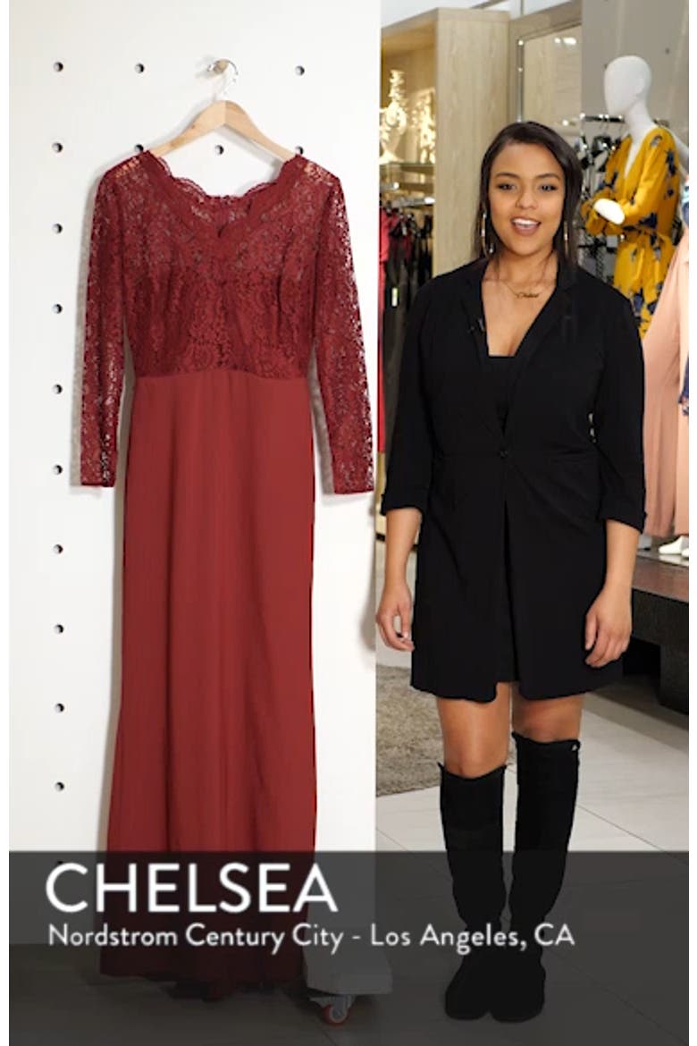 Long Sleeve Lace & Crepe Trumpet Gown video