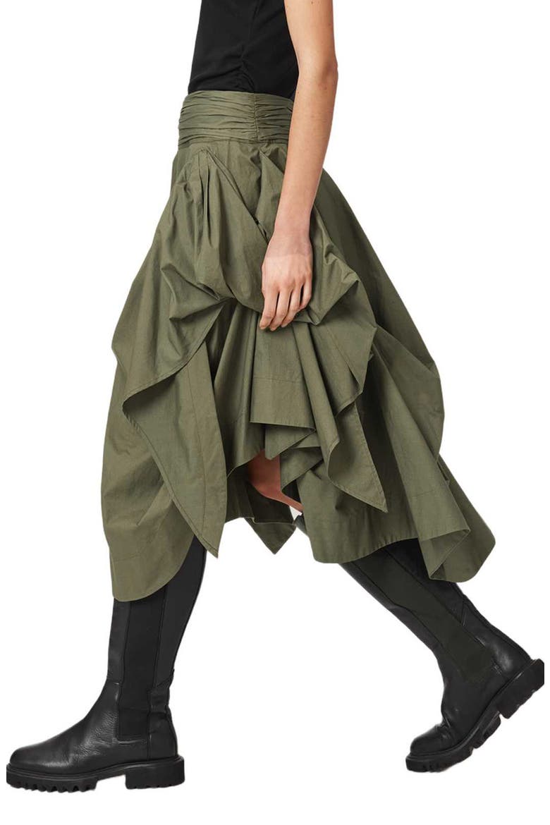 Brynne Ruched Waist Cotton Midi Skirt, Alternate, color, WILD GREEN