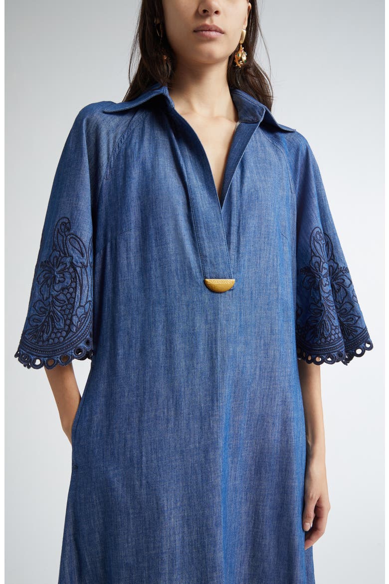 monogrammed denim dress Sweetheart Denim Embroidered Mini Dress