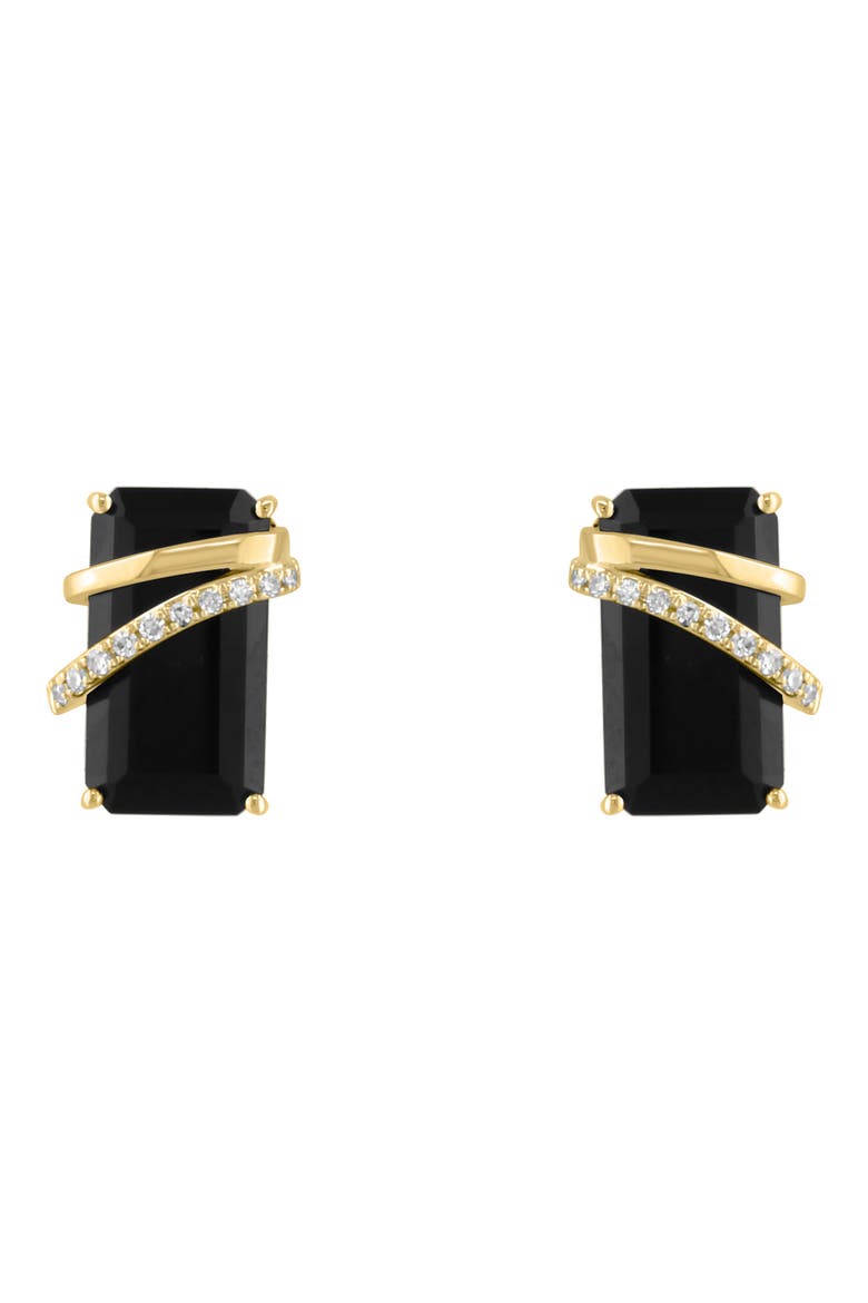 14K Gold Diamond & Onyx Stud Earrings, Alternate, color, BLACK
