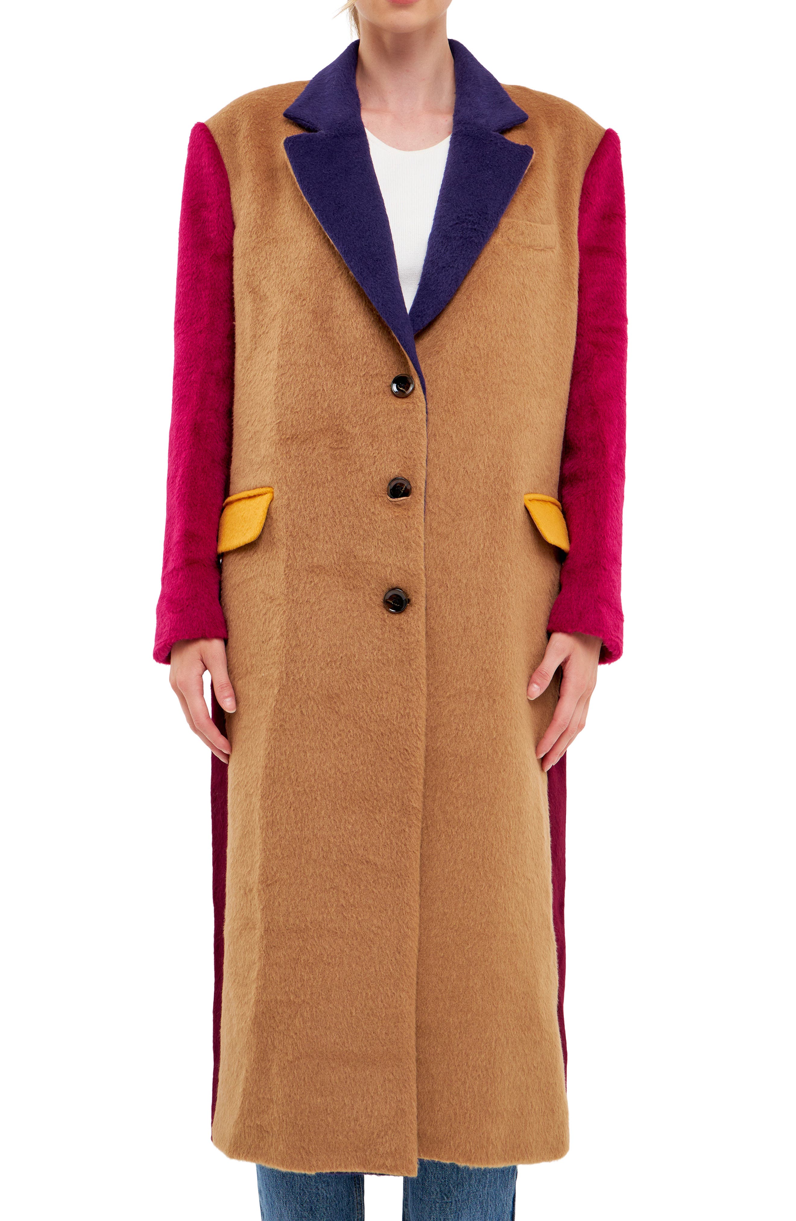 English Factory Fringe Premium Colorblock Oversized Coat (Women ...