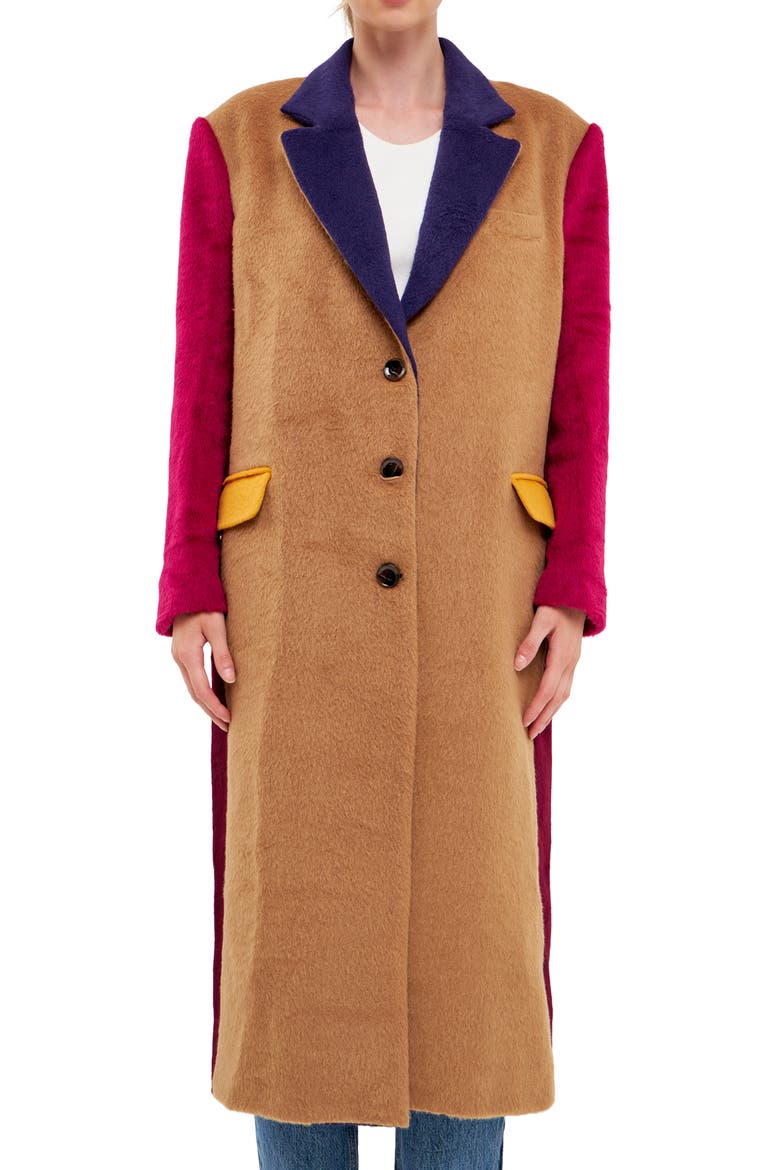 Fringe Premium Colorblock Oversized Coat, Alternate, color, CAMEL MULTI