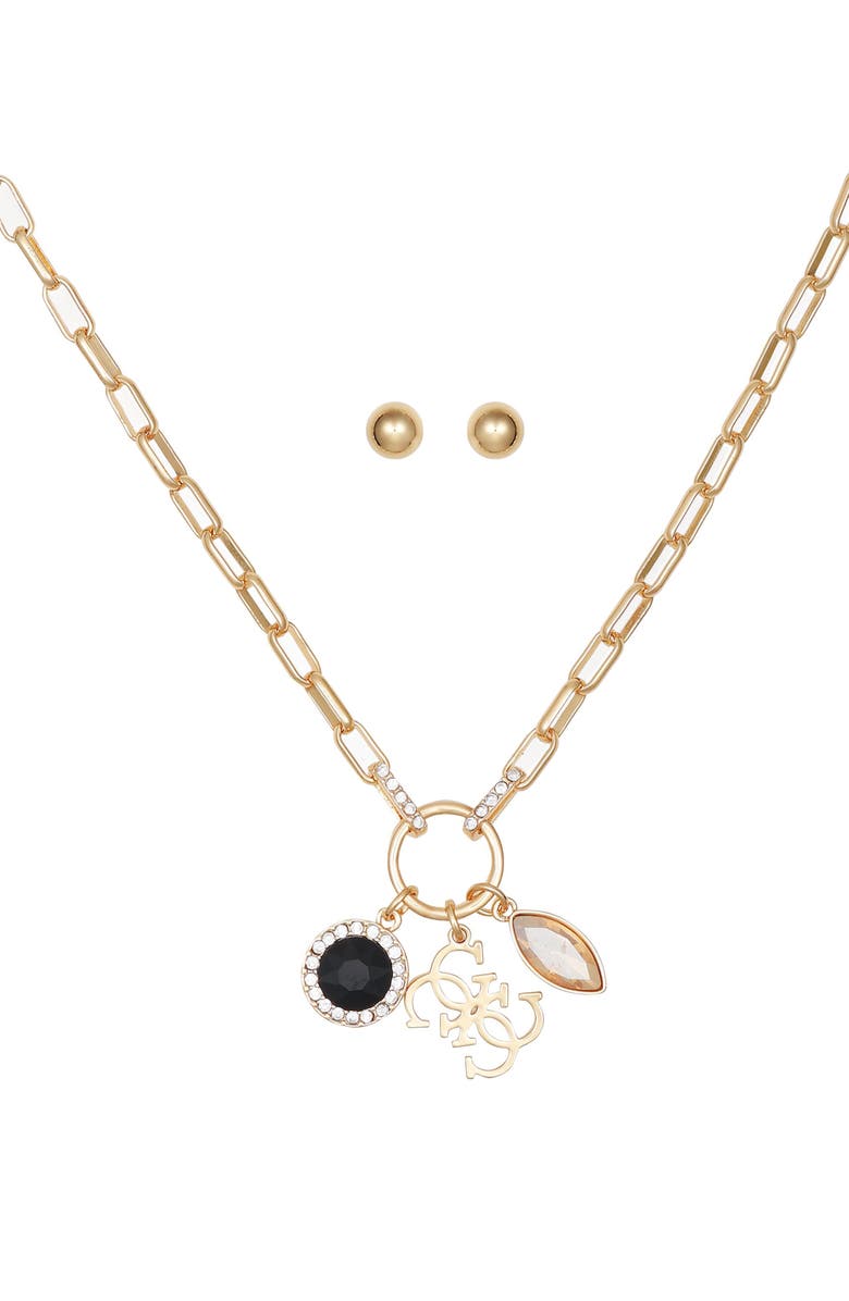 GUESS Charm Necklace & Stud Earrings Set, Alternate, color, Gold
