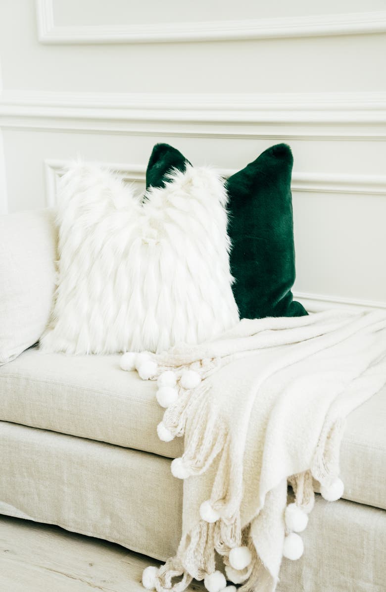 Rachel Parcell Rachell Parcell Brushed Faux Fur Pompom Throw Blanket, Alternate, color, 