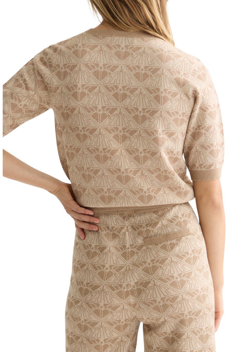 Monogarm Short Sleeve Jacquard Sweater, Alternate, color, TRAVERTINE