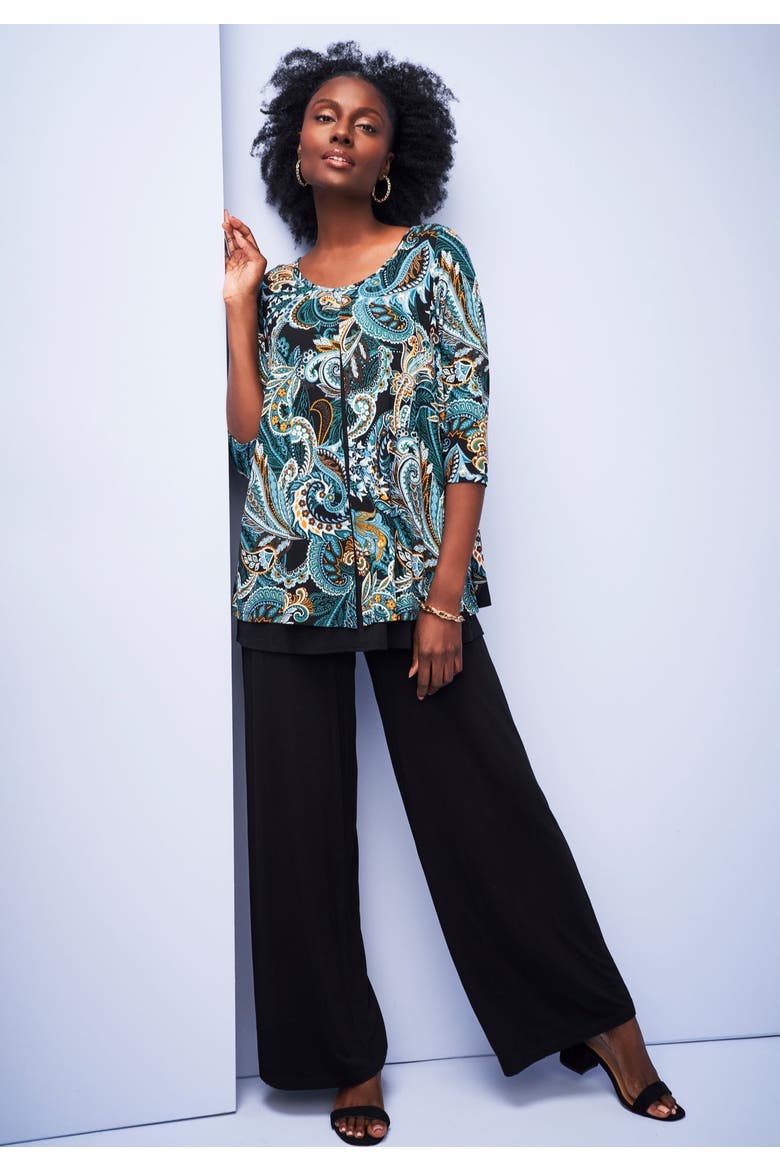 Crew Neck Double Layered Tunic, Alternate, color, FROST TEAL PAISLEY