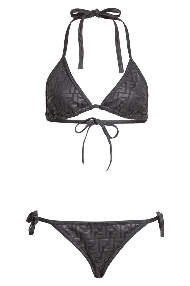 Fendirama FF Logo Two-Piece Swimsuit, Alternate, color, BLACK