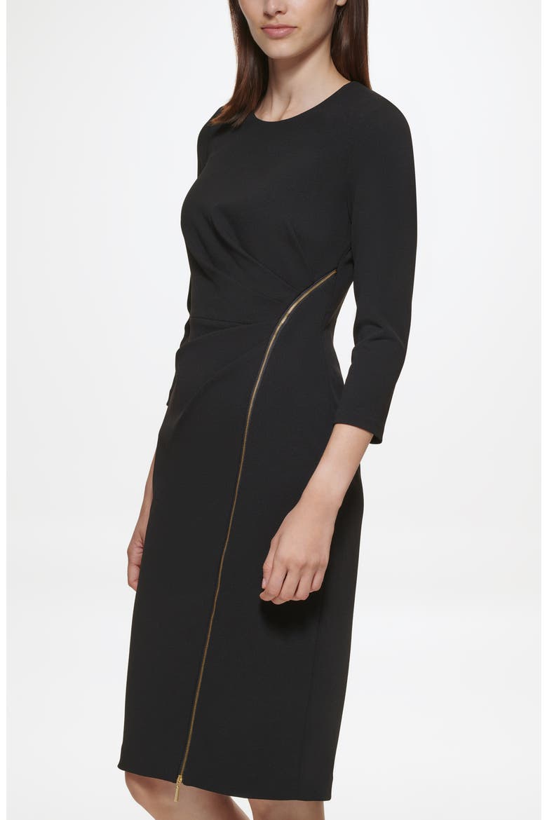 Zip Bottom Midi Sheath Dress, Alternate, color, BLACK