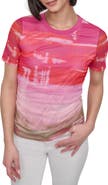 DKNY Print Ruched Mesh Top