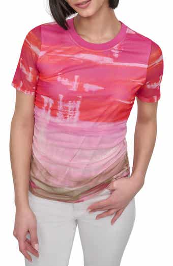 DKNY Print Ruched Mesh Top