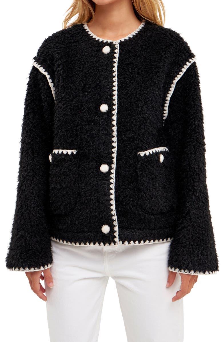 English Factory Premium Contrast Trim Faux Shearling Jacket, Alternate, color, 