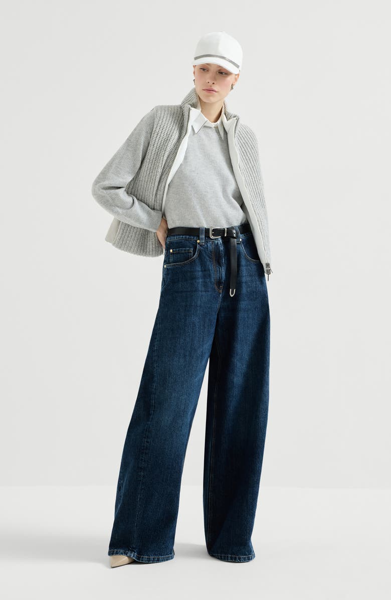 Brunello Cucinelli Cashmere sweater with monili, Alternate, color, Light Grey