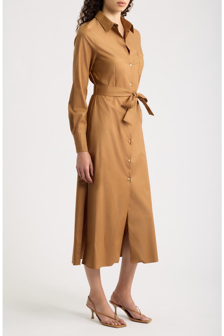 Long Sleeve Belted Midi Shirtdress, Alternate, color, COGNAC