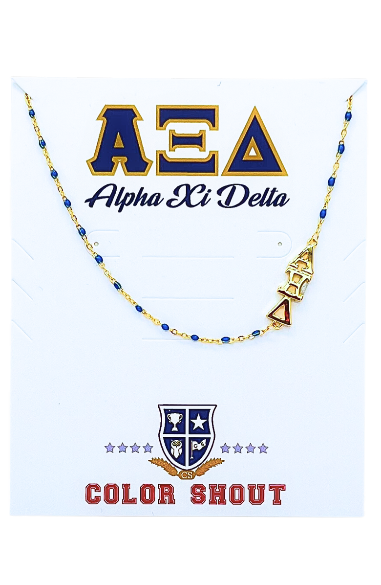 Color Shout Alpha Xi Delta Greek Letter Side Set Necklace, Main, color, Yellow Gold