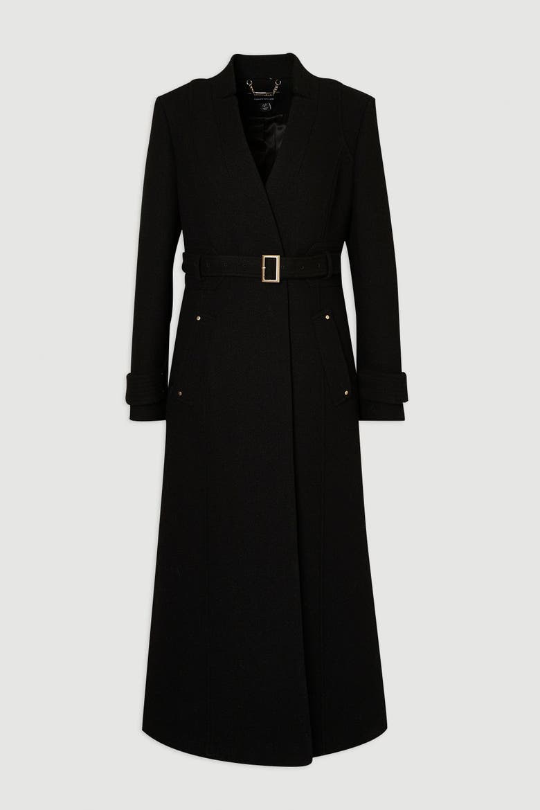 Wool Notch Neck Belted Maxi Coat, Alternate, color, Black