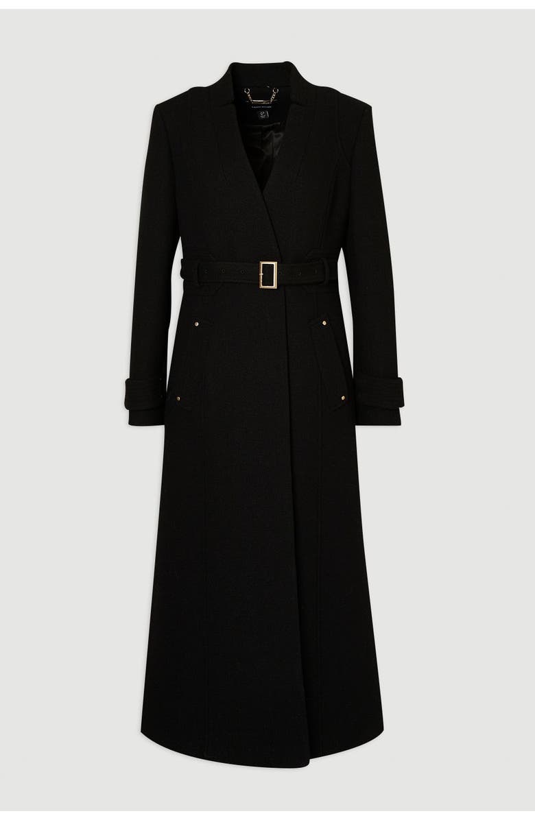 Karen Millen Wool Notch Neck Belted Maxi Coat, Alternate, color, Black