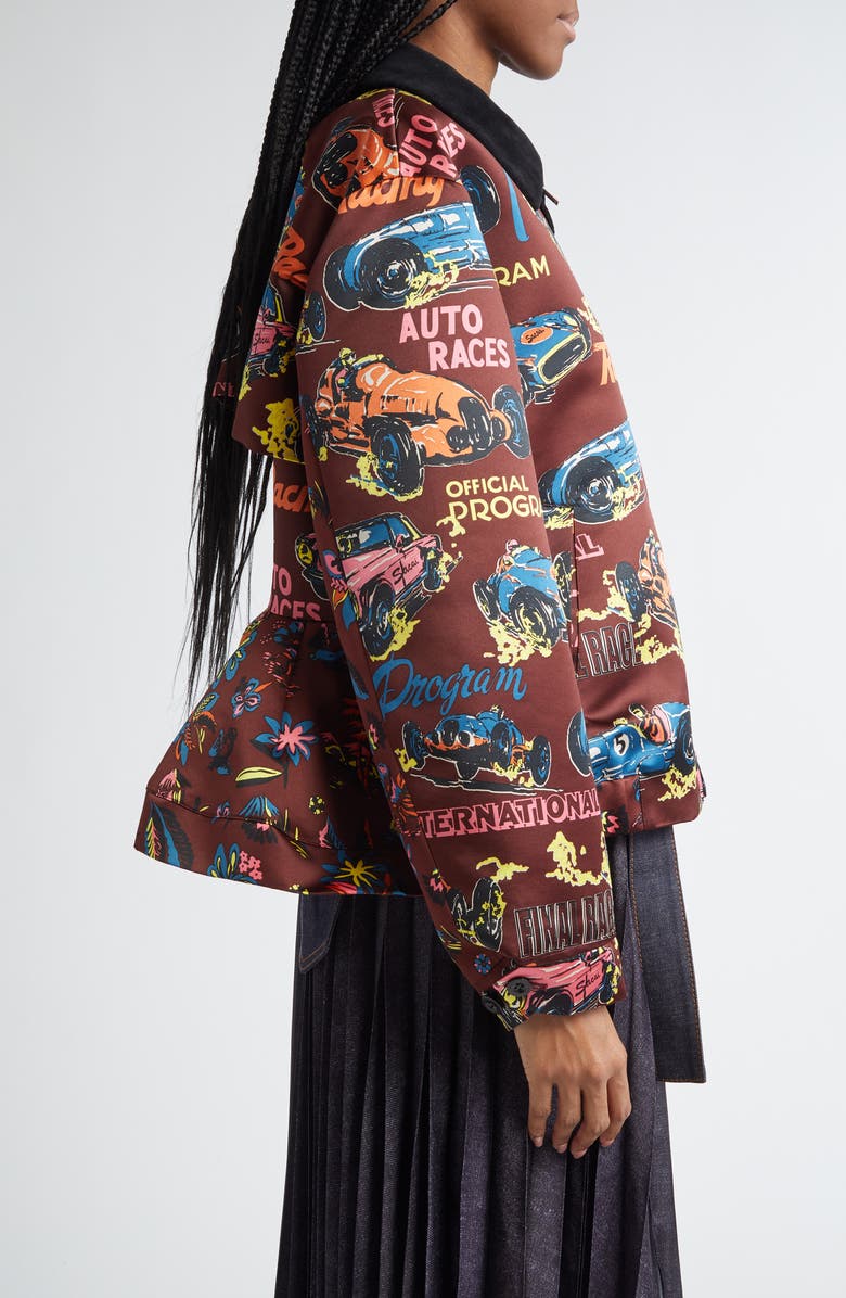 Sacai Car Race & Tropical Print Satin Jacket, Alternate, color, 