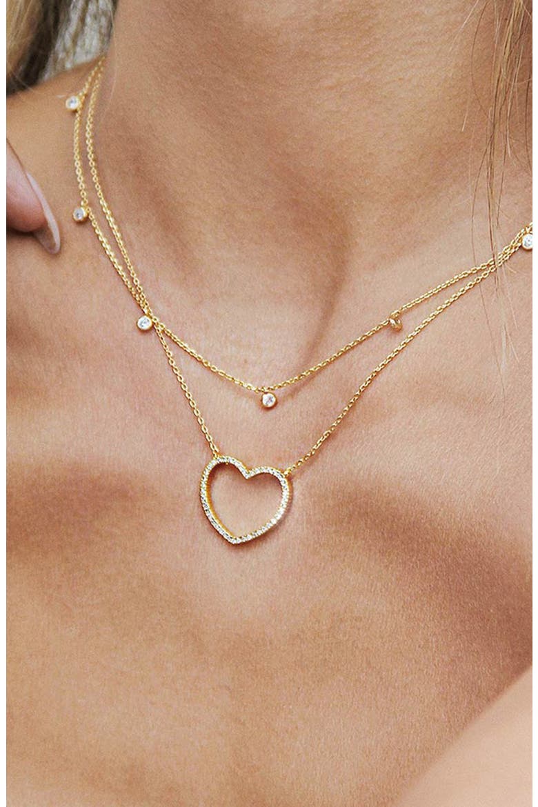 Dainty Heart Set of 2 Pendant Necklaces, Alternate, color, GOLD