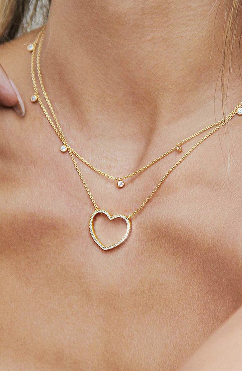 Ettika Dainty Heart Set of 2 Pendant Necklaces, Alternate, color, Gold