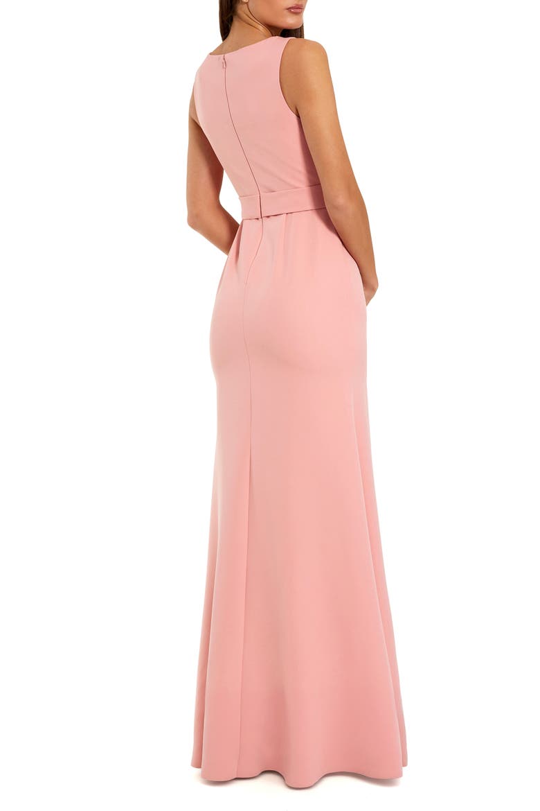High Neck Sleeveless Crepe A Line Gown With Flower, Alternate, color, Rose