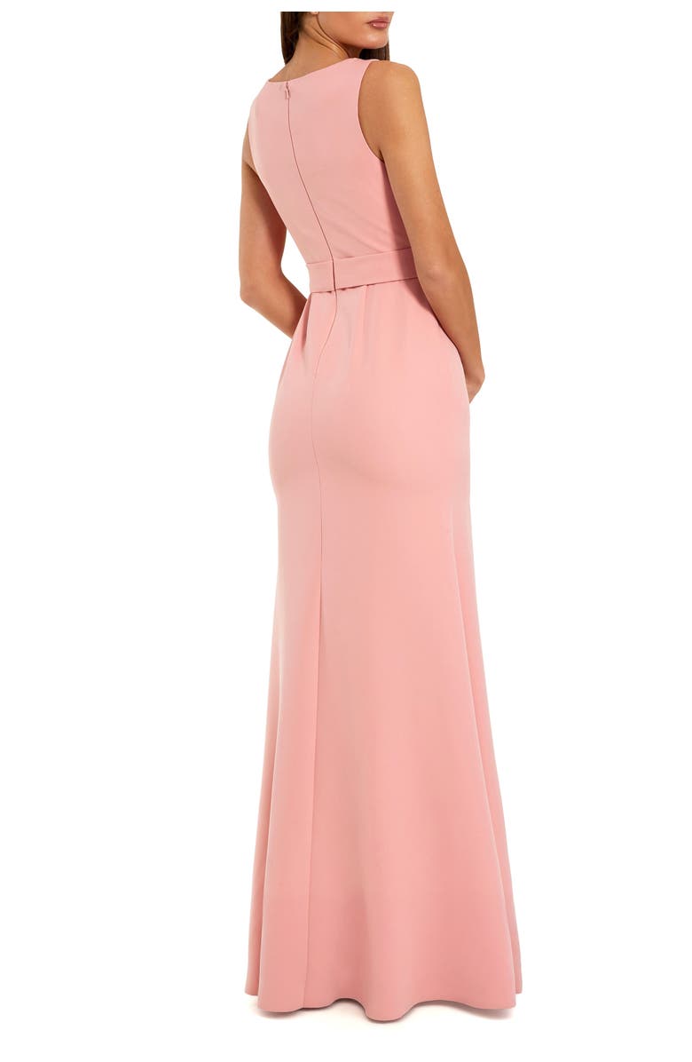 Mac Duggal High Neck Sleeveless Crepe A Line Gown With Flower, Alternate, color, Rose