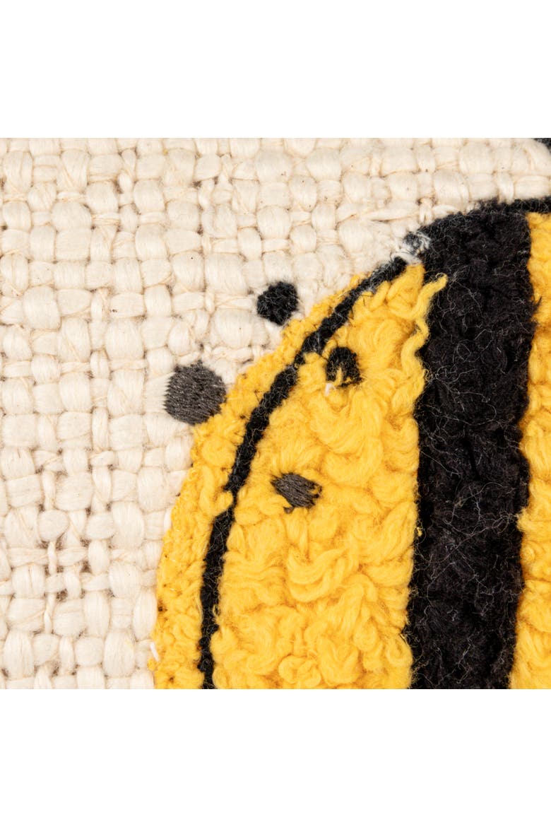 Woven Cotton Lumbar Pillow with Embroidered Bee Design, White and Yellow, Alternate, color, White