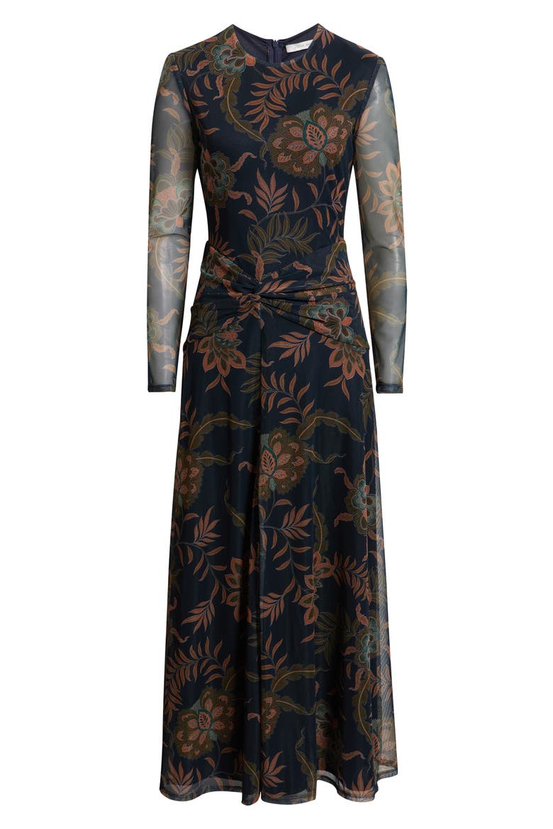 Long Sleeve Floral Print Mesh Maxi Dress, Alternate, color, NAVY MULTI
