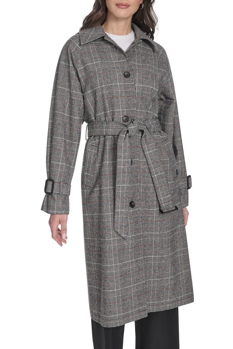 Belted Longline Coat, Alternate, color, BLK WHT
