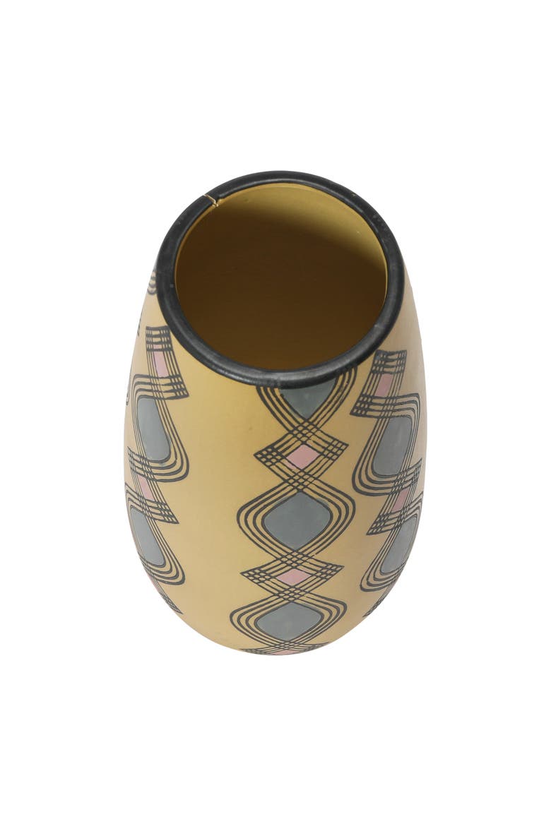 Hand Painted Stoneware Vase with Pattern, Lavender and Sand, Alternate, color, Yellow