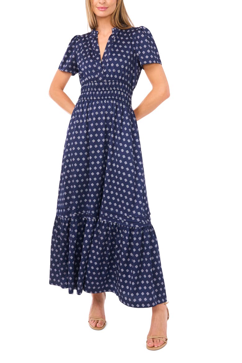 Medallion Print Maxi Dress, Main, color, CLASSIC NAVY