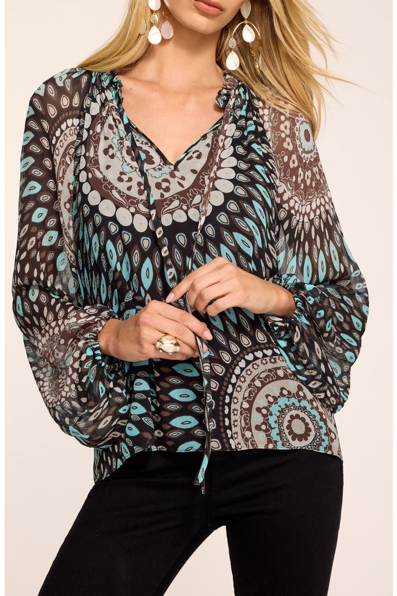 Maisy Medallion Print Silk Top, Main, color, MULTI MEDALLION