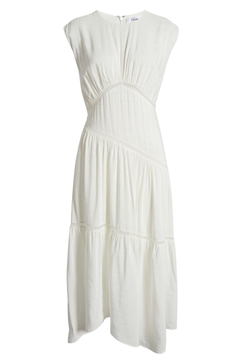 Lace Inset Handkerchief Hem Linen Blend Midi Dress, Alternate, color, WHITE