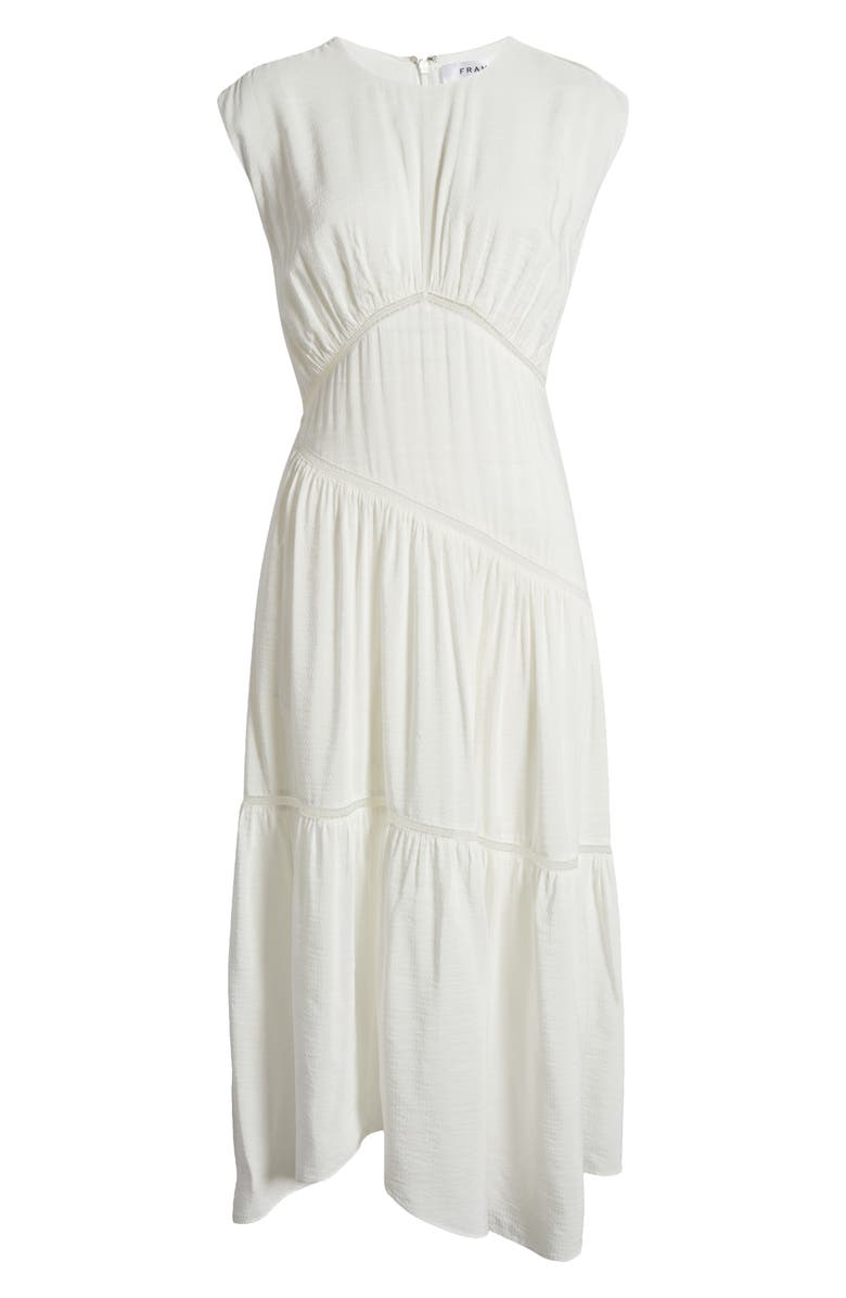 FRAME Lace Inset Handkerchief Hem Linen Blend Midi Dress, Alternate, color,