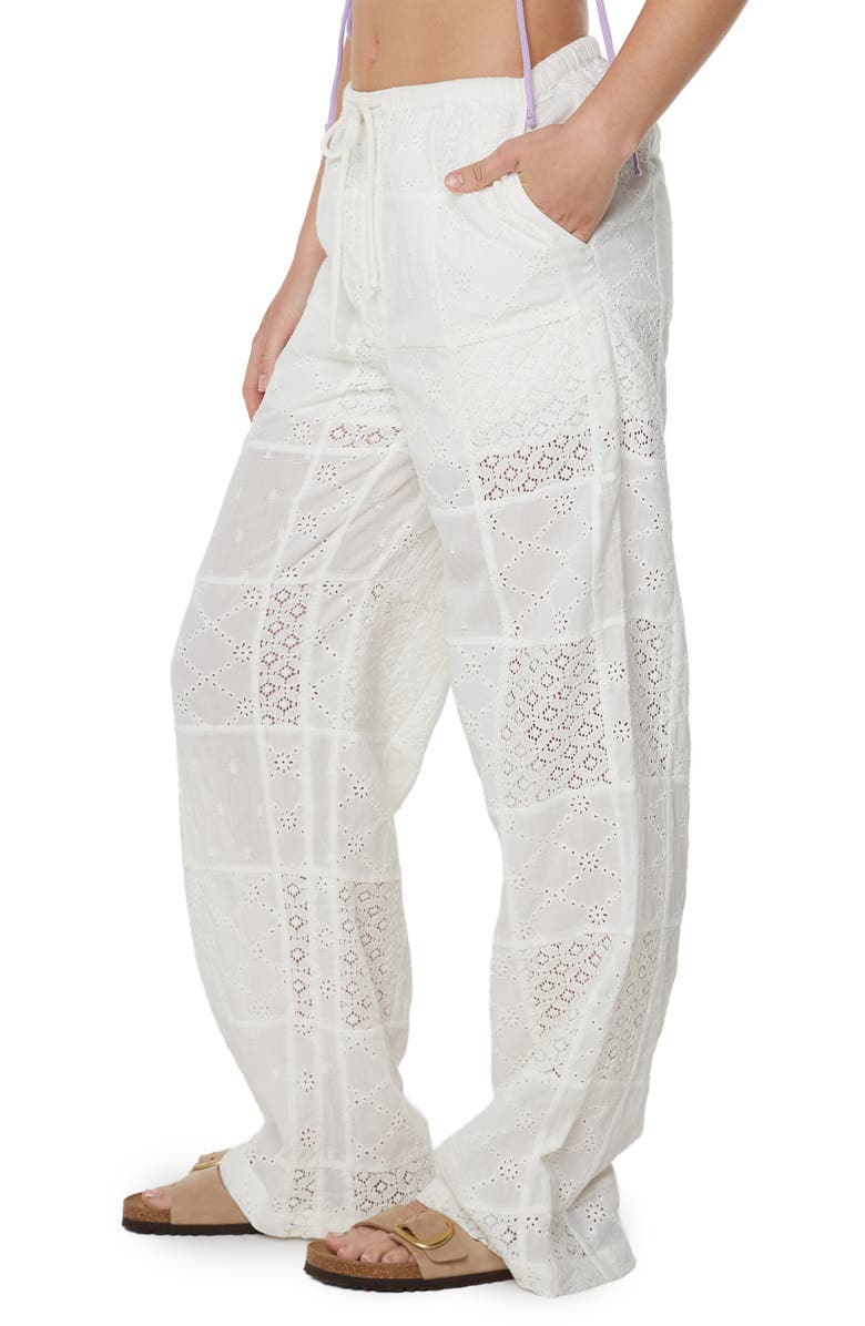 Roxy Precious Patchwork Eyelet Wide Leg Pants, Alternate, color, Snow White Solid