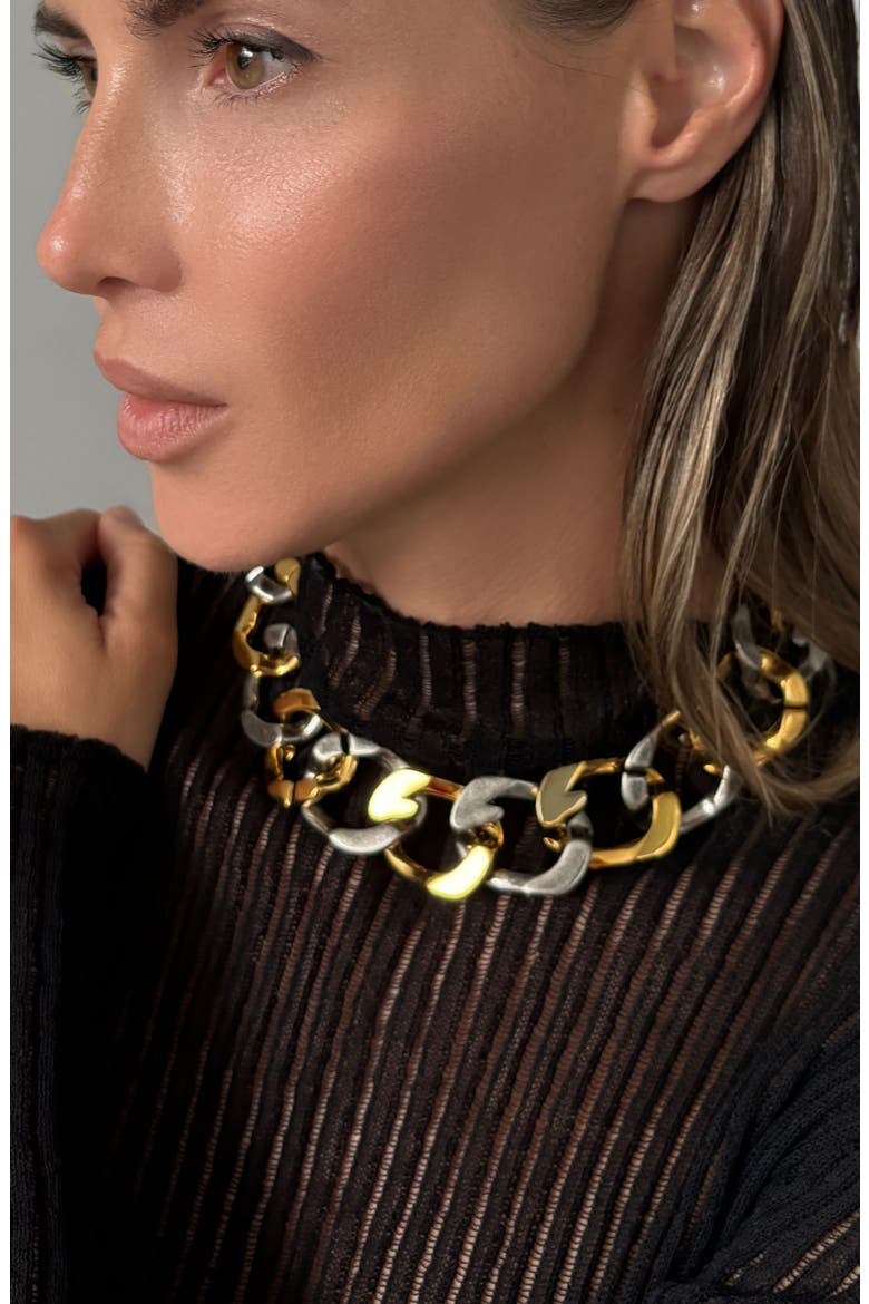 Mixed Metal Oversize Chain Link Necklace, Alternate, color, GOLD