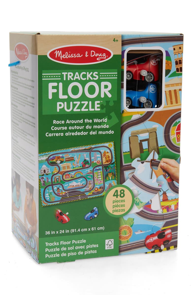 Melissa & Doug Race Around the World Tracks 48-Piece Floor Puzzle, Main, color,