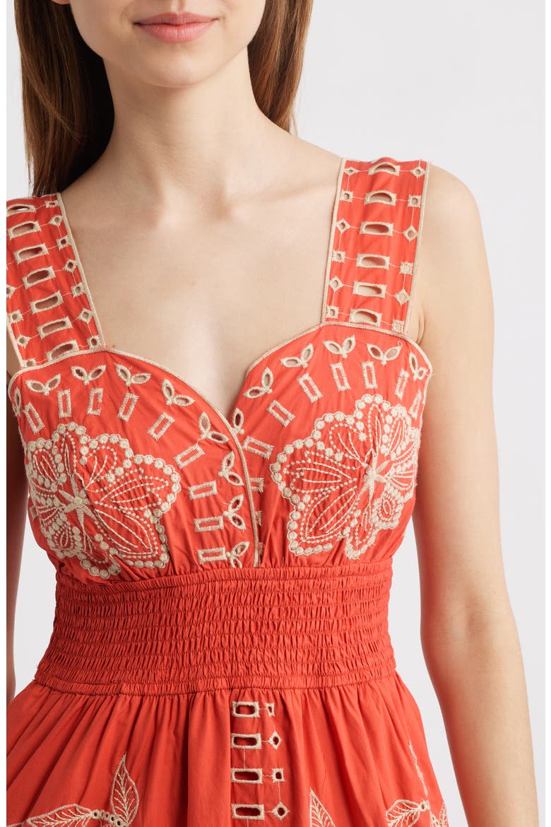 Fawn Eyelet Embroidered Smocked Waist Sundress, Alternate, color, TERRACOTTA