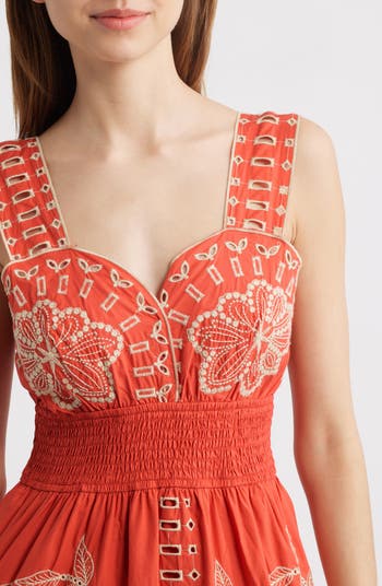 Fawn Eyelet Embroidered Smocked Waist Sundress
