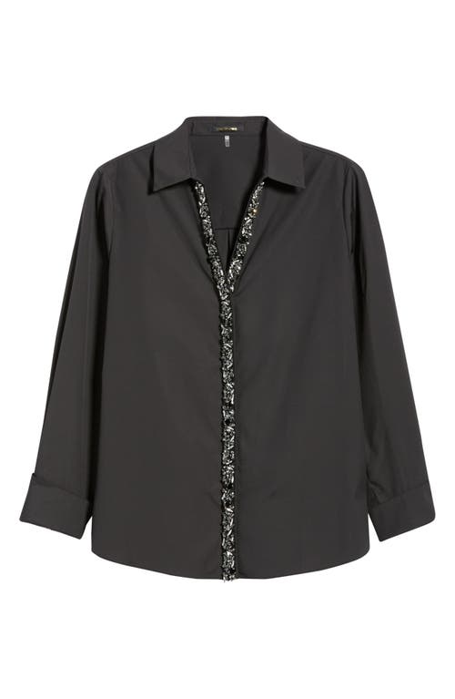 Kobi Halperin 'noor' Lace Trim Slit Sleeve Silk Blouse In Black