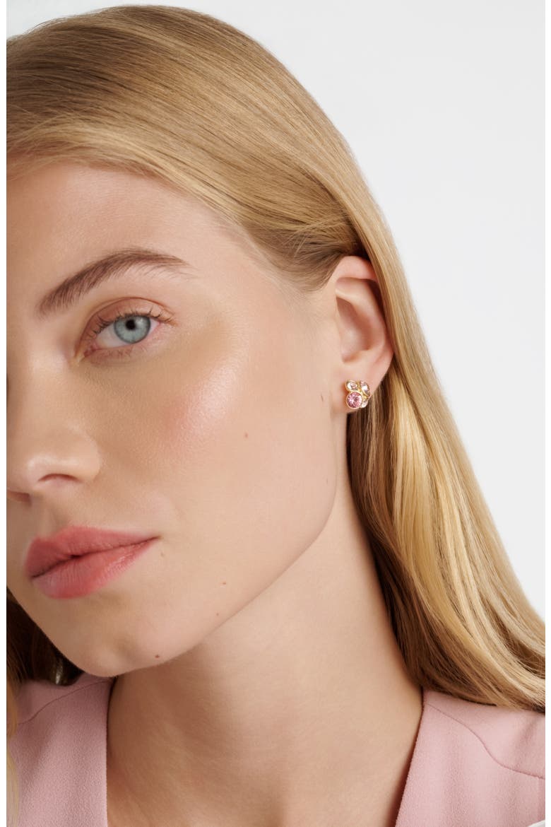 Lynda Crystal Cluster Stud Earrings, Alternate, color, GOLD TONE / PINK MULTI CRYSTAL