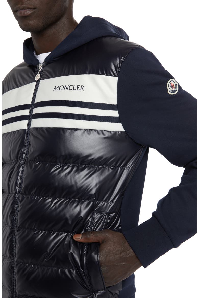 Quilted 750 Fill Power Down & Cotton Knit Hooded Cardigan, Alternate, color, DARK NAVY BLUE