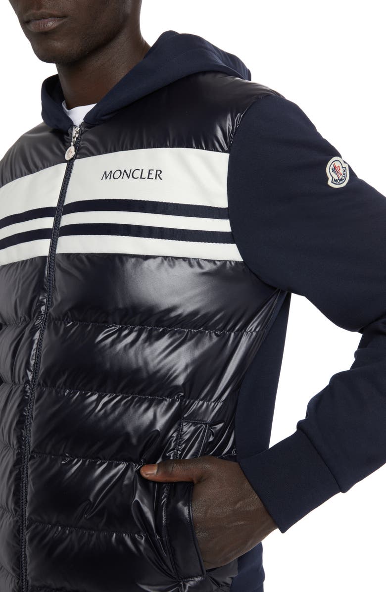 Moncler Quilted 750 Fill Power Down & Cotton Knit Hooded Cardigan, Alternate, color, 