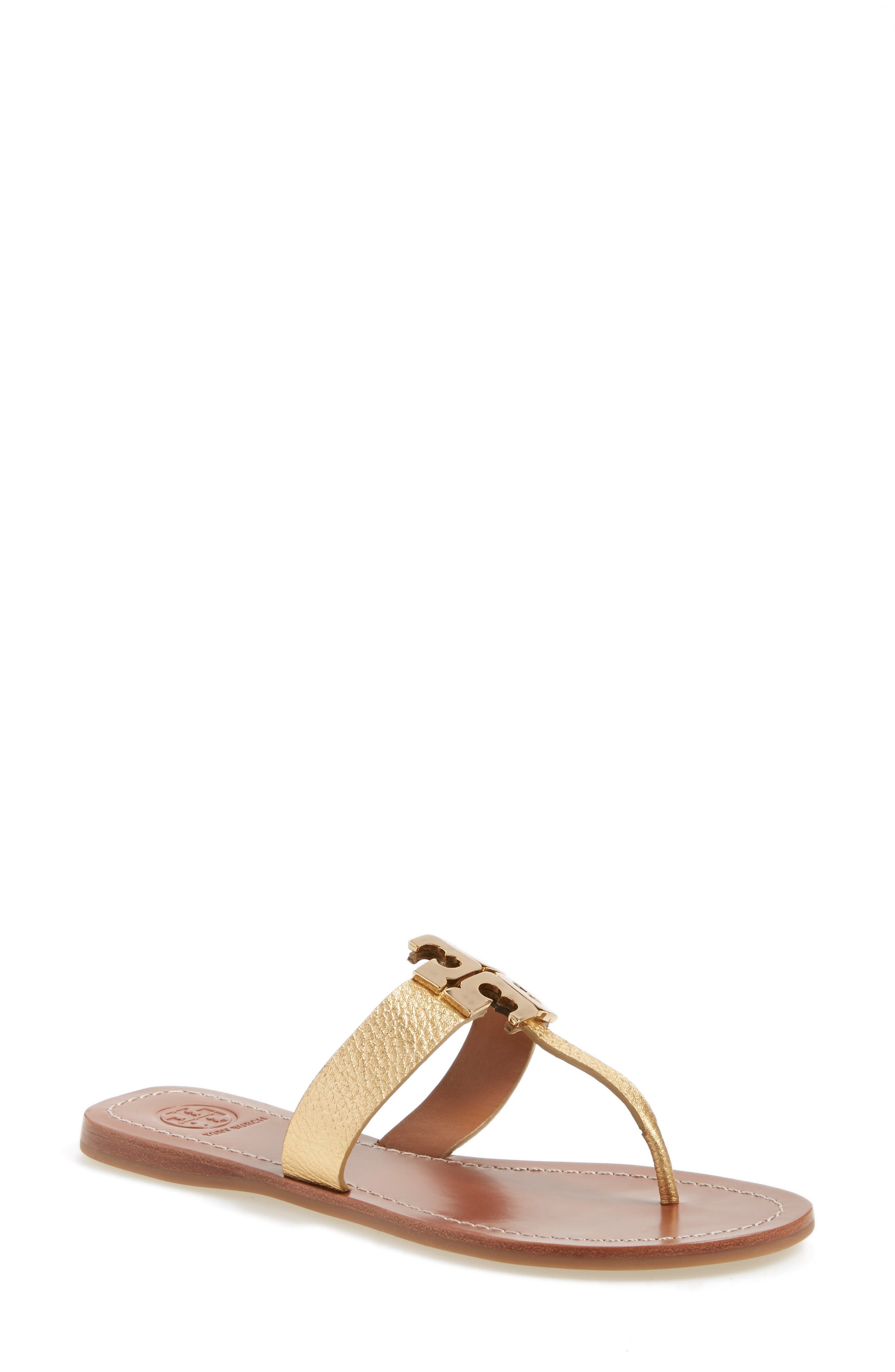 'Moore' Leather Thong Sandal, Main, color, GOLD METALLIC TUMBLED LEATHER