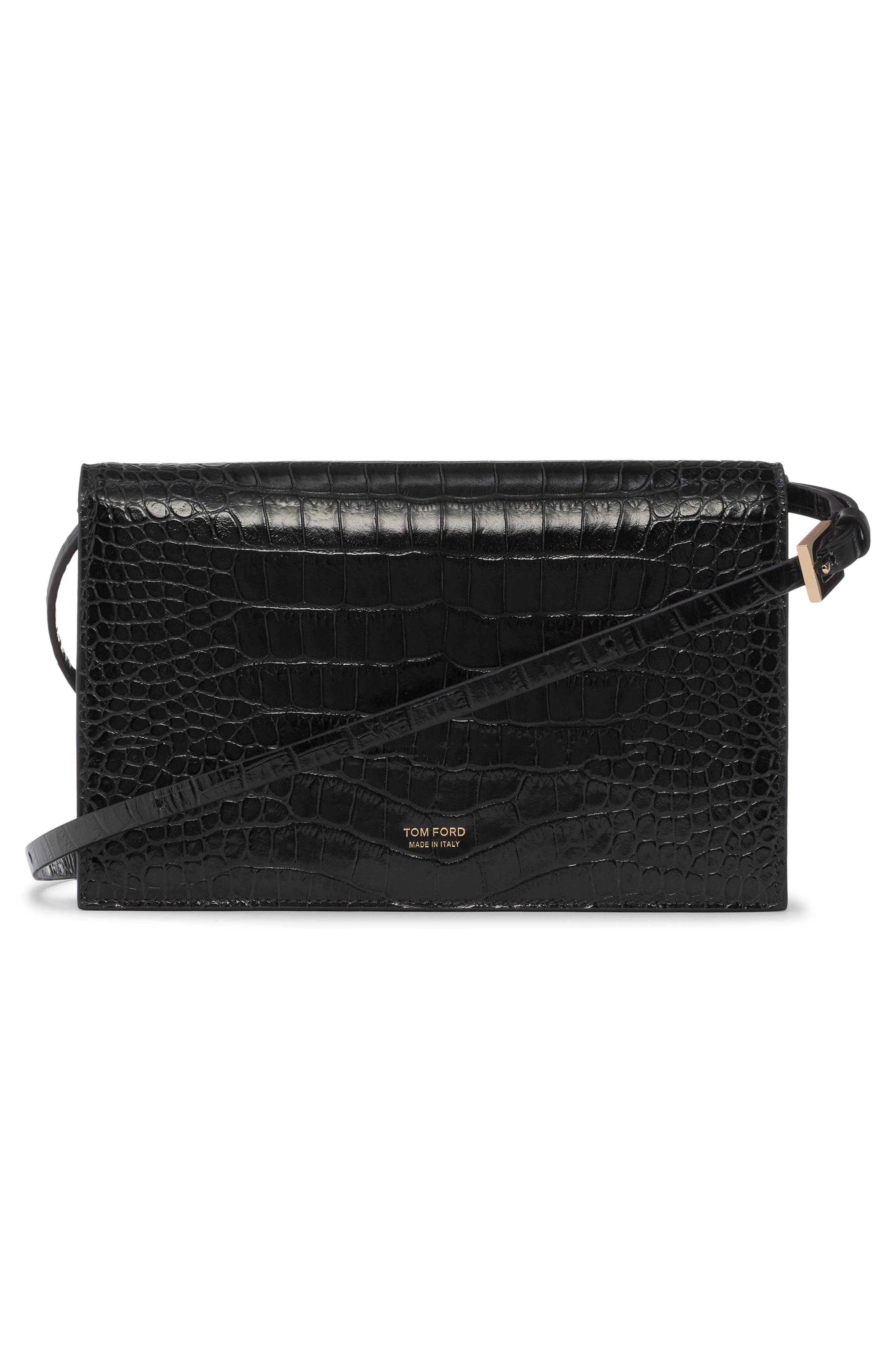 TOM FORD Mini Aube Croc Embossed Leather Shoulder Bag, Alternate, color, Black