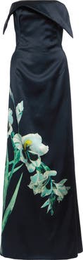 Erdem Floral Duchesse Satin Strapless Gown